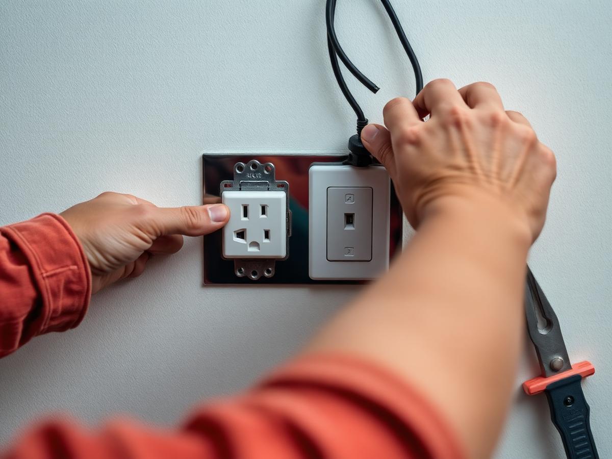 Electrician installing an outlet and switch on a finished wall